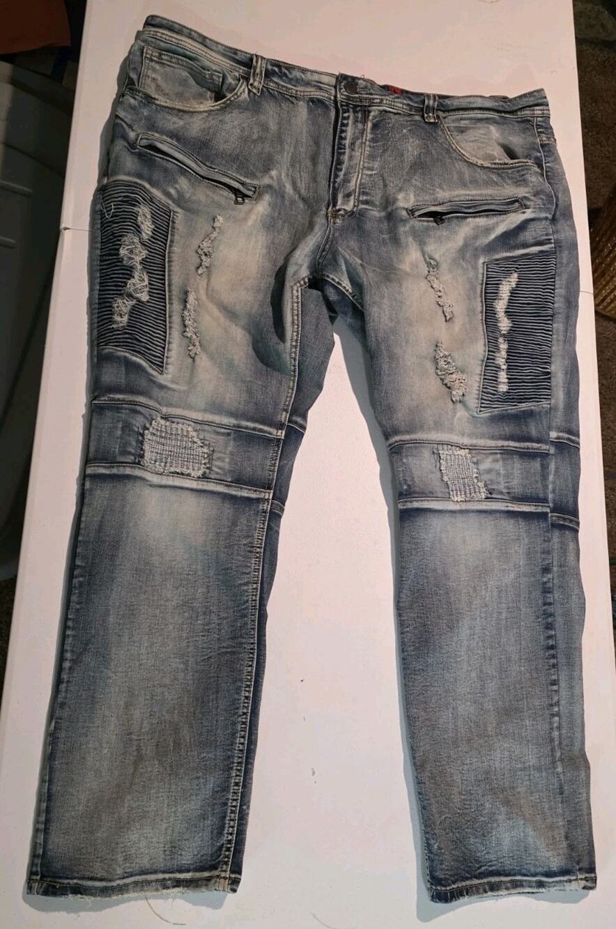 M1719 MAKOBI MOTO SIDE BIKER BLUE JEANS VINTAGE 46x34